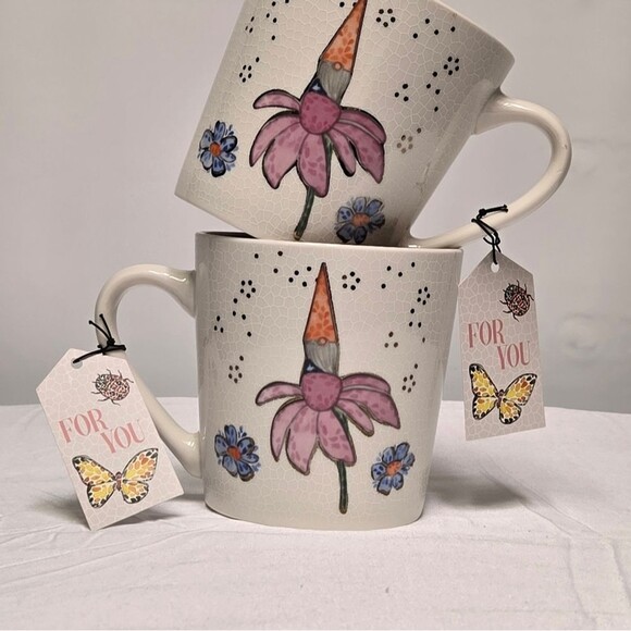 Set of Seeds & Sunshine Mug Gnome Floral Ceramic Pink & Cream Large Cup Coffee - Picture 2 of 10